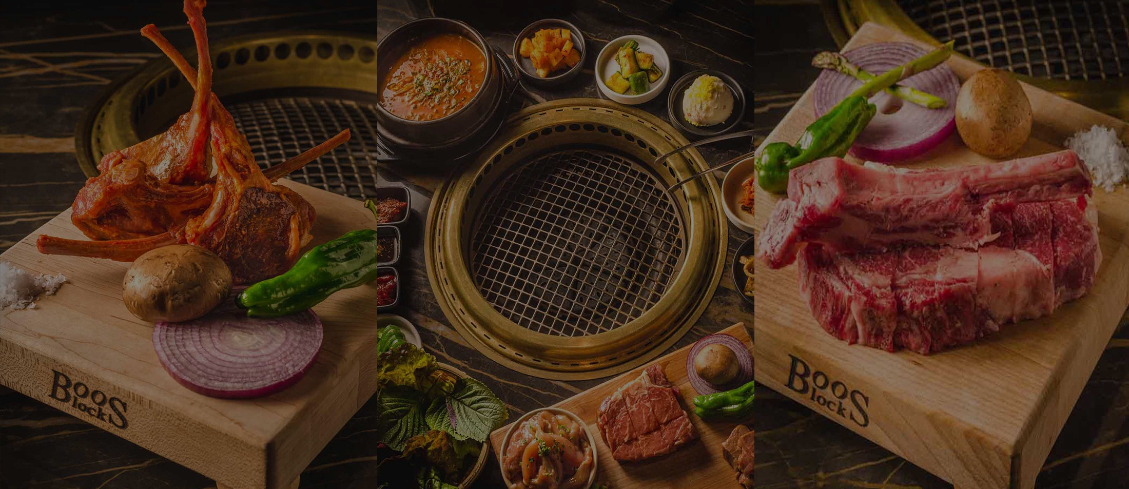 3 images of food displayed at bae grill at the hard rock hotel