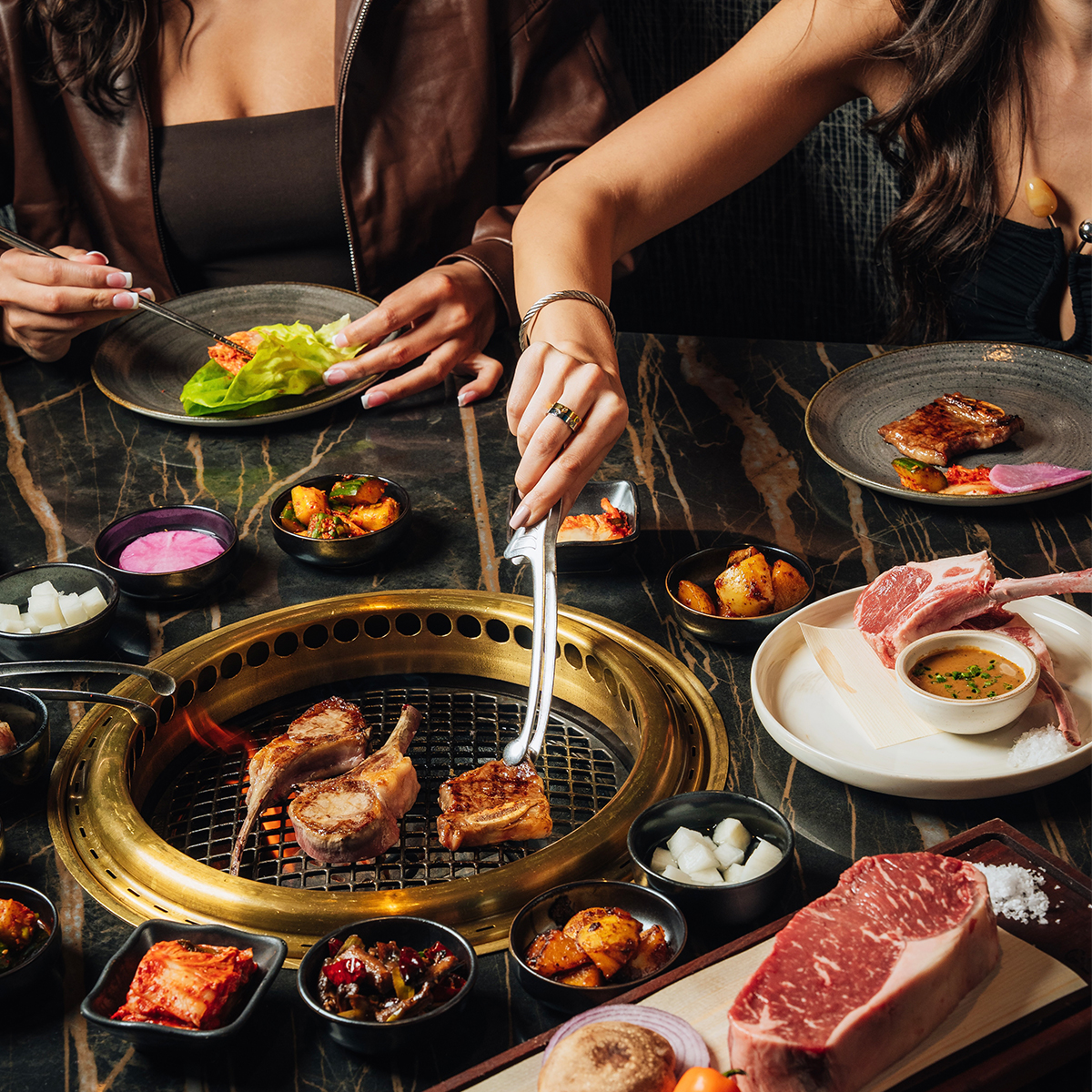 table with food at bae korean grill